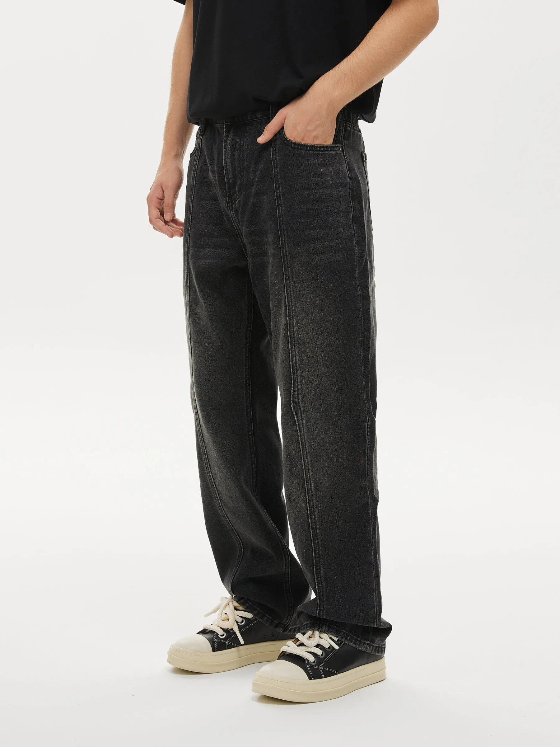 Midline Stitched Distressed Jeans