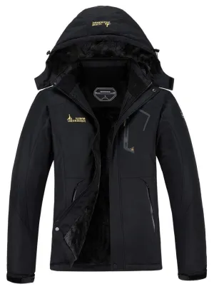 MOERDENG Women's Waterproof Windproof Rain Snow Jacket Hooded Fleece Ski Coat Black, Small