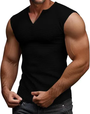 Muscle Tank Tops for Men Slim Fit Casual Sleeveless Gym Vest Waffle Knit Bodybuilding V-Neck Running Summer Tshirts
