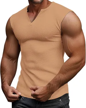 Muscle Tank Tops for Men Slim Fit Casual Sleeveless Gym Vest Waffle Knit Bodybuilding V-Neck Running Summer Tshirts