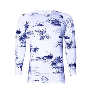 N90-RG290 (White map), Men UPF 50  Sun Protection Outdoor Lightweight Long Sleeve Rash Guard Outdoor Surfing Shirt
