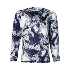 N90-UV517 (Navy with cream floral), Men UPF 50  Sun Protection Outdoor Lightweight Long Sleeve Outdoor Hiking Fishing Running UV Shirt