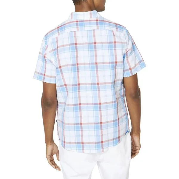 NAUTICA NAW0120346A CLASSIC FIT BLUE SAIL LINEN BLEND PLAID SS SHIRT