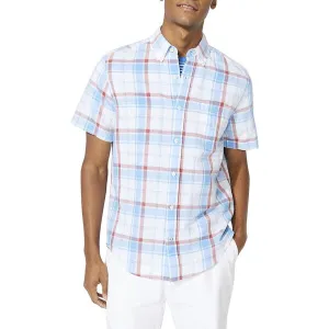 NAUTICA NAW0120346A CLASSIC FIT BLUE SAIL LINEN BLEND PLAID SS SHIRT