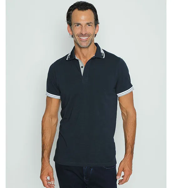 Navy Polo With Red And White Trim