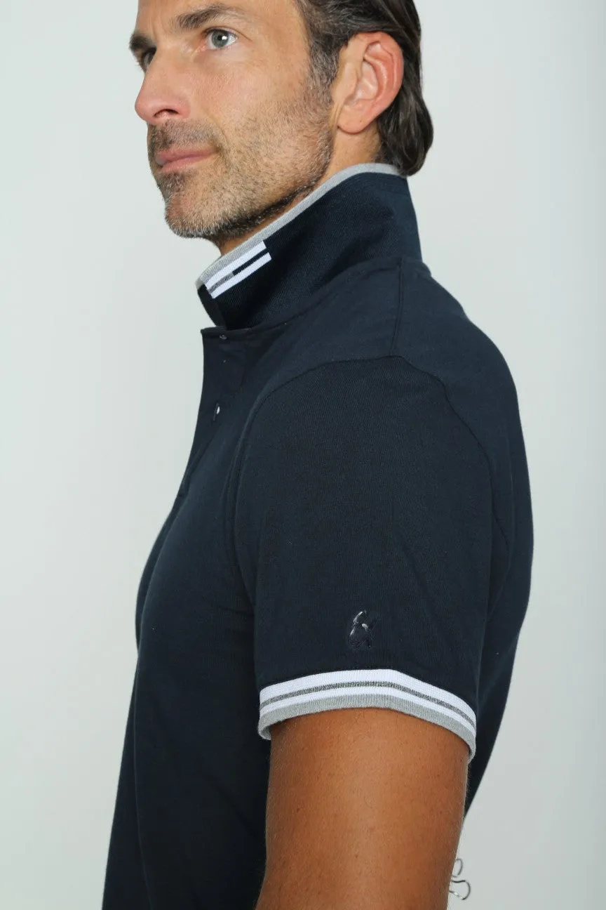 Navy Polo With Red And White Trim