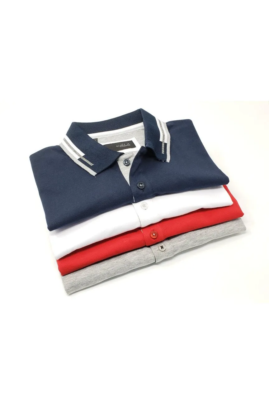 Navy Polo With Red And White Trim
