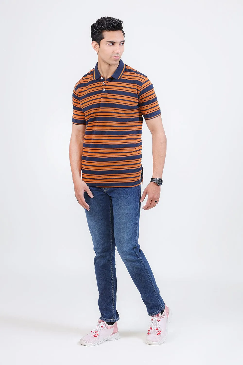 Navy Stripper Polo For Men