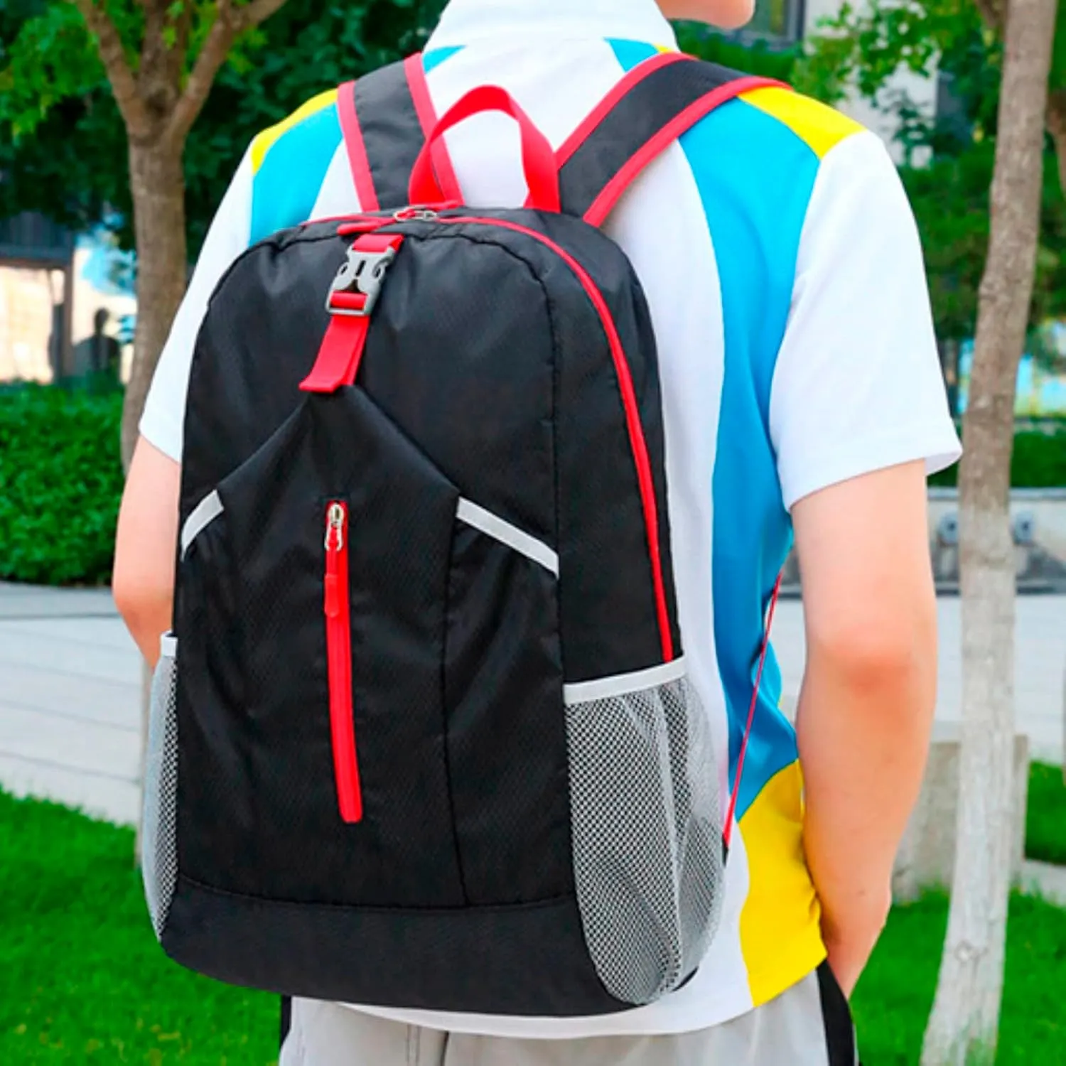 New Outdoor Sports Backpack Folding Storage Bag Lightweight Travel Bag Large Capacity Backpack (Black, One Size)