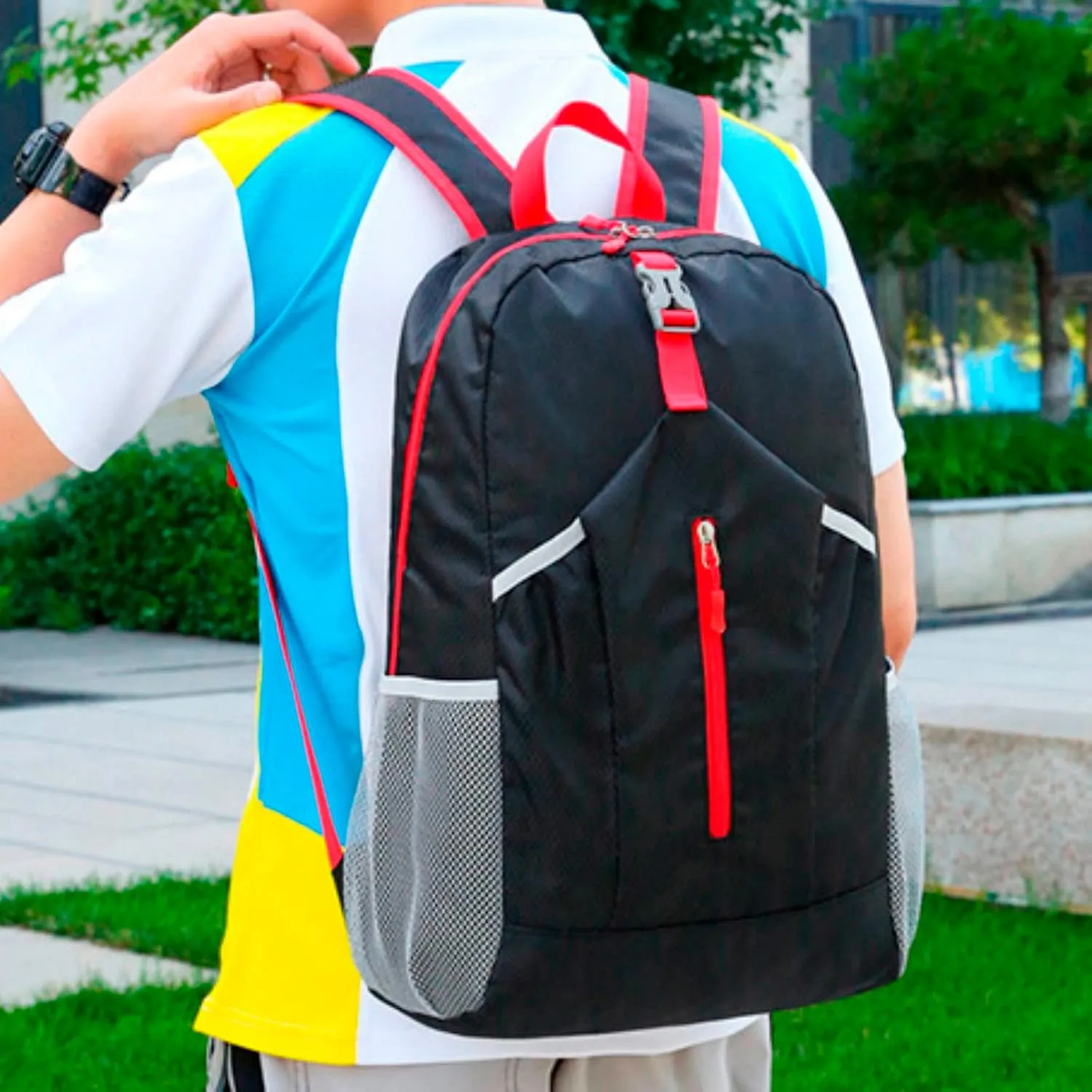 New Outdoor Sports Backpack Folding Storage Bag Lightweight Travel Bag Large Capacity Backpack (Black, One Size)