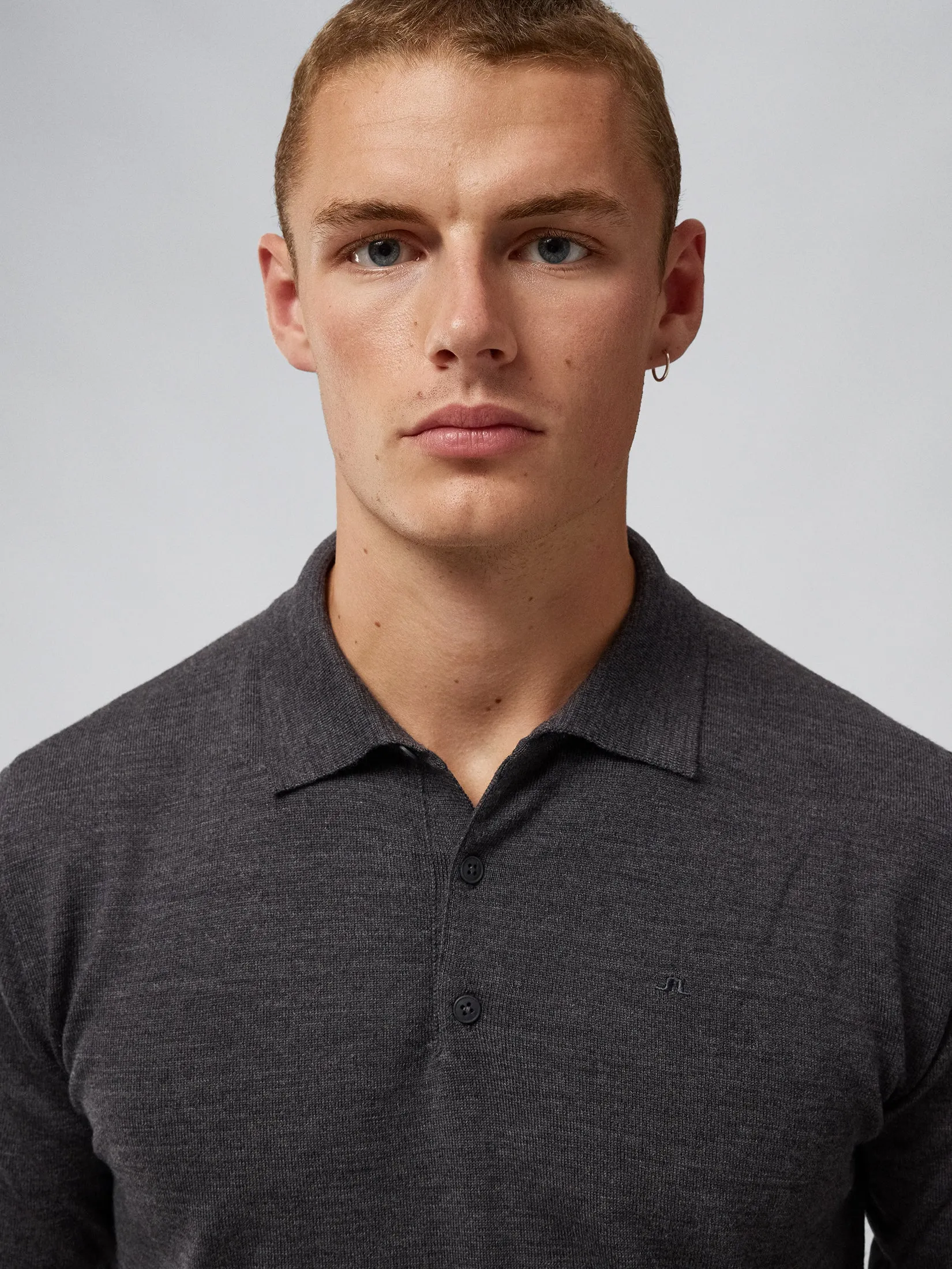 Noel Light Merino Polo Shirt / Dark Grey Melange