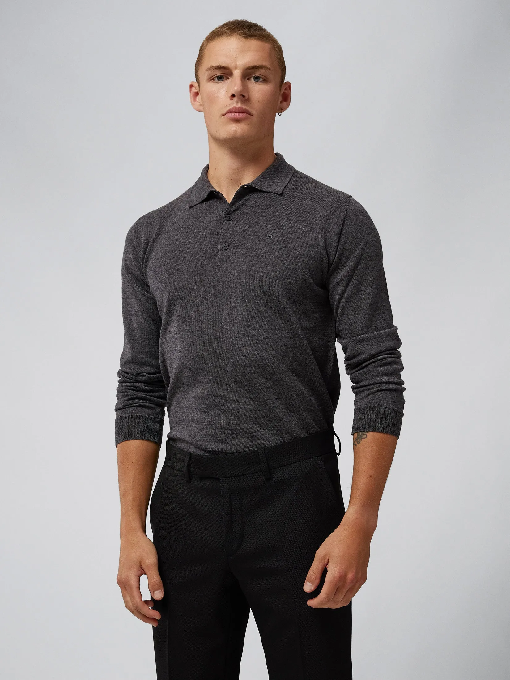 Noel Light Merino Polo Shirt / Dark Grey Melange