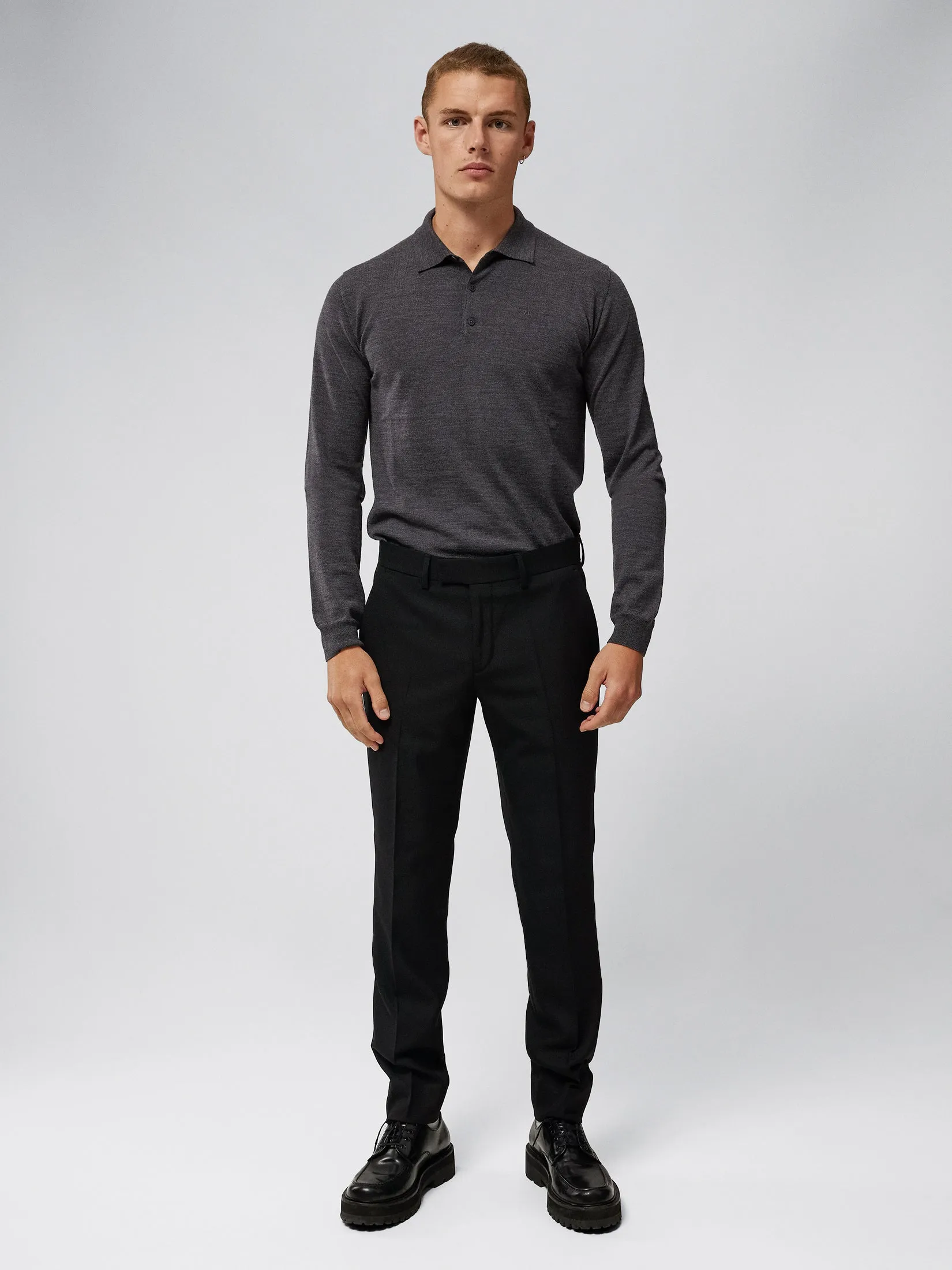 Noel Light Merino Polo Shirt / Dark Grey Melange