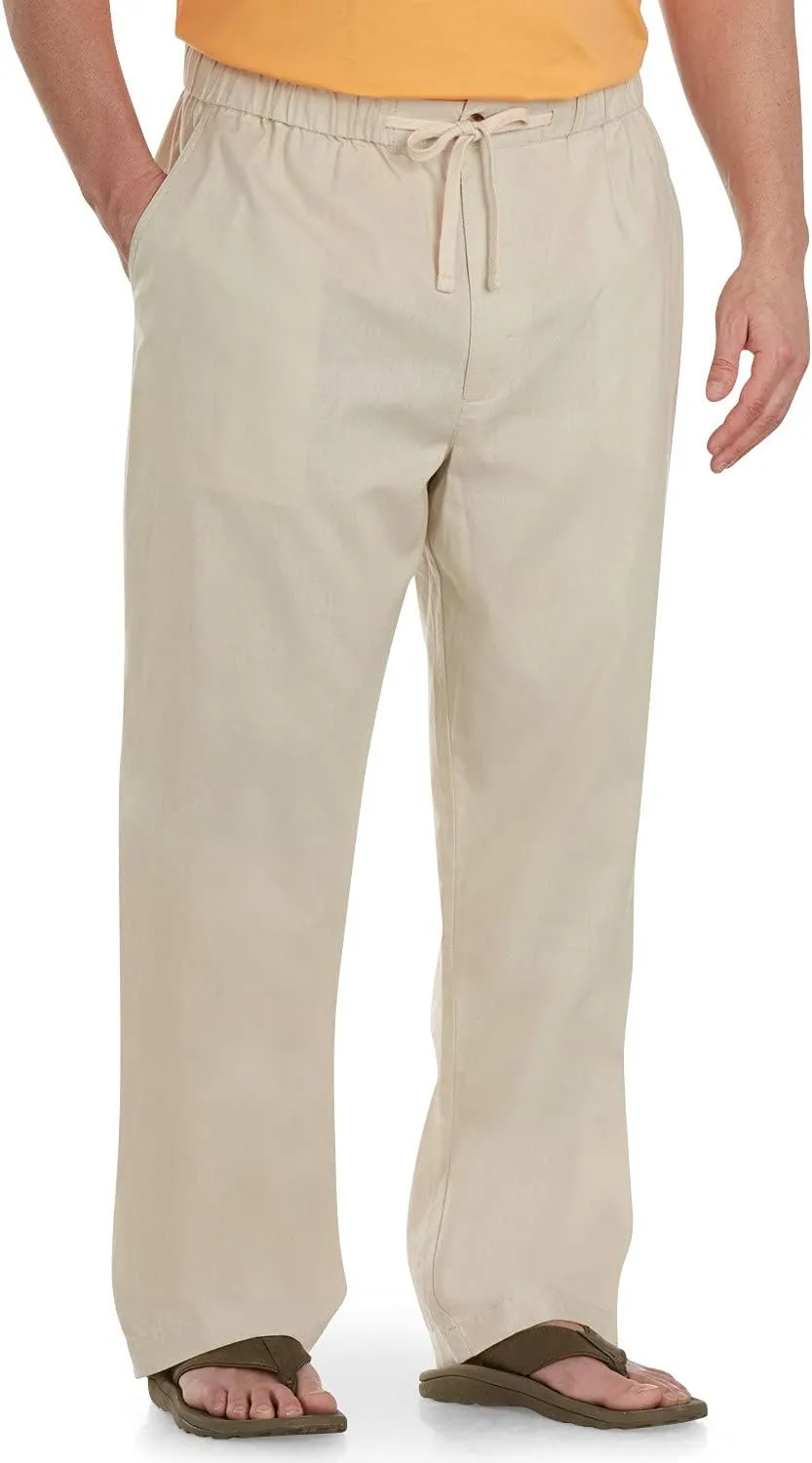 Oak Hill by DXL Men's Big and Tall Linen-Blend Drawstring Pants Natural 1XL