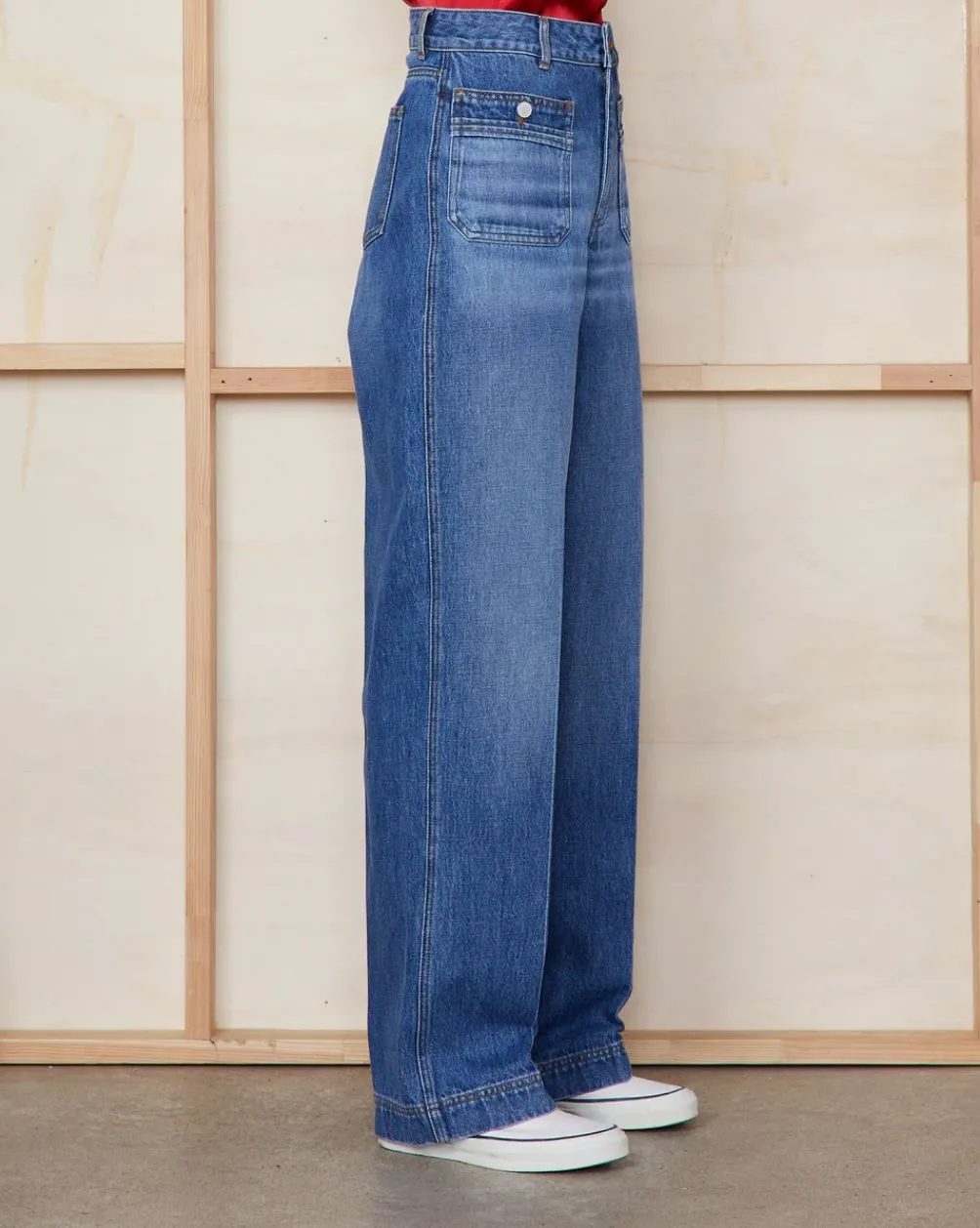 Officine Generale Thalie 5 Pocket Washed Jean in Mid Blue