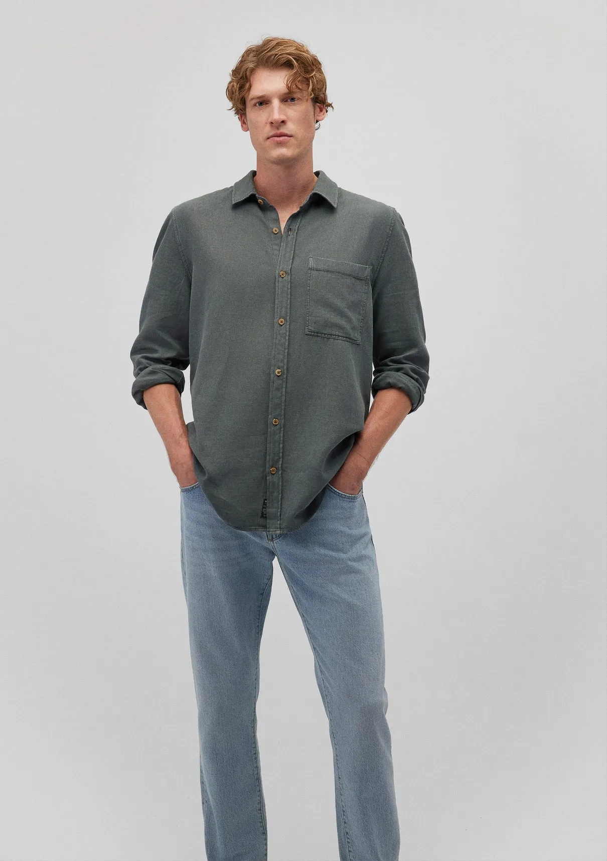 ONE POCKET BUTTON-UP SHIRT IN BALSAM GREEN