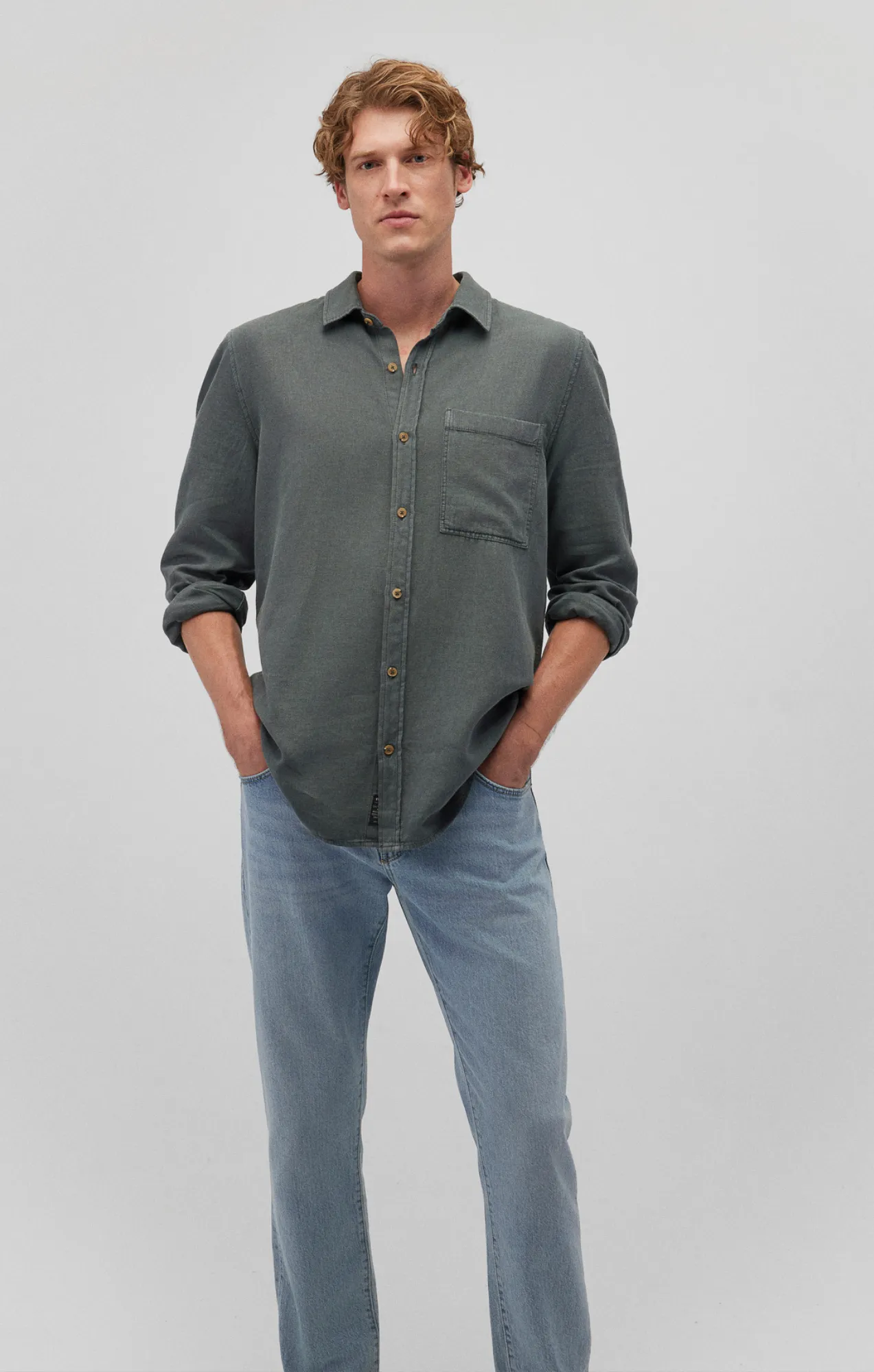 ONE POCKET BUTTON-UP SHIRT IN BALSAM GREEN