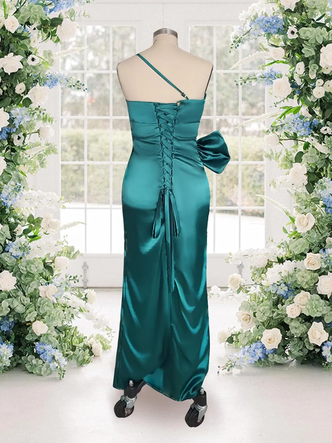 One Shoulder Formal Dresses for Women Satin Bridesmaid Dresses with Slit Bodycon Formal Evening Gowns ACE224