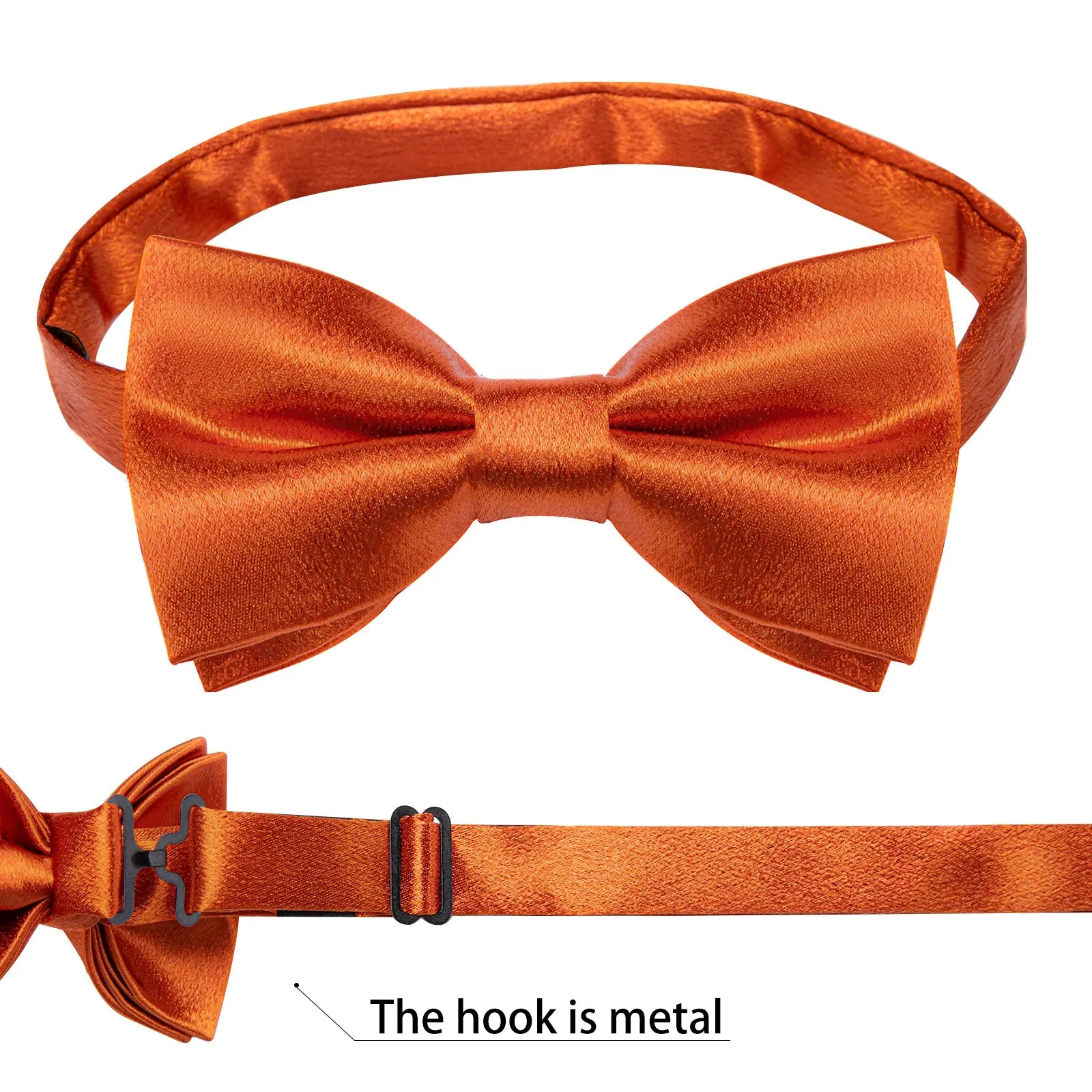 Orange Solid Shining Silk Men Vest Necktie Bow Tie Handkerchief Cufflinks Set