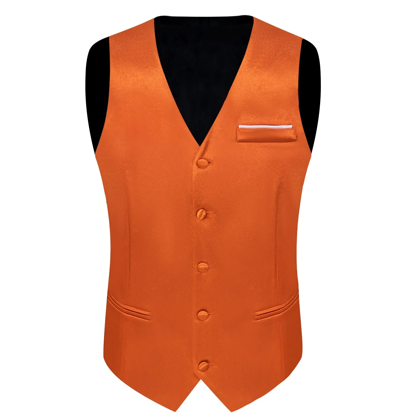 Orange Solid Shining Silk Men Vest Necktie Bow Tie Handkerchief Cufflinks Set