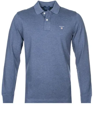 Original Long Sleeve Polo Shirt-Dark Jeansblue Melange