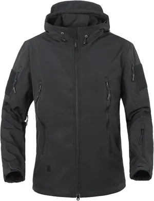Outdoor Jacket For Men Waterproof Windresistant Fleece Lined Shark Skin Soft Shell Multi-Pocket Coat Quick-Drying Top
