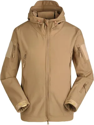 Outdoor Jacket For Men Waterproof Windresistant Fleece Lined Shark Skin Soft Shell Multi-Pocket Coat Quick-Drying Top
