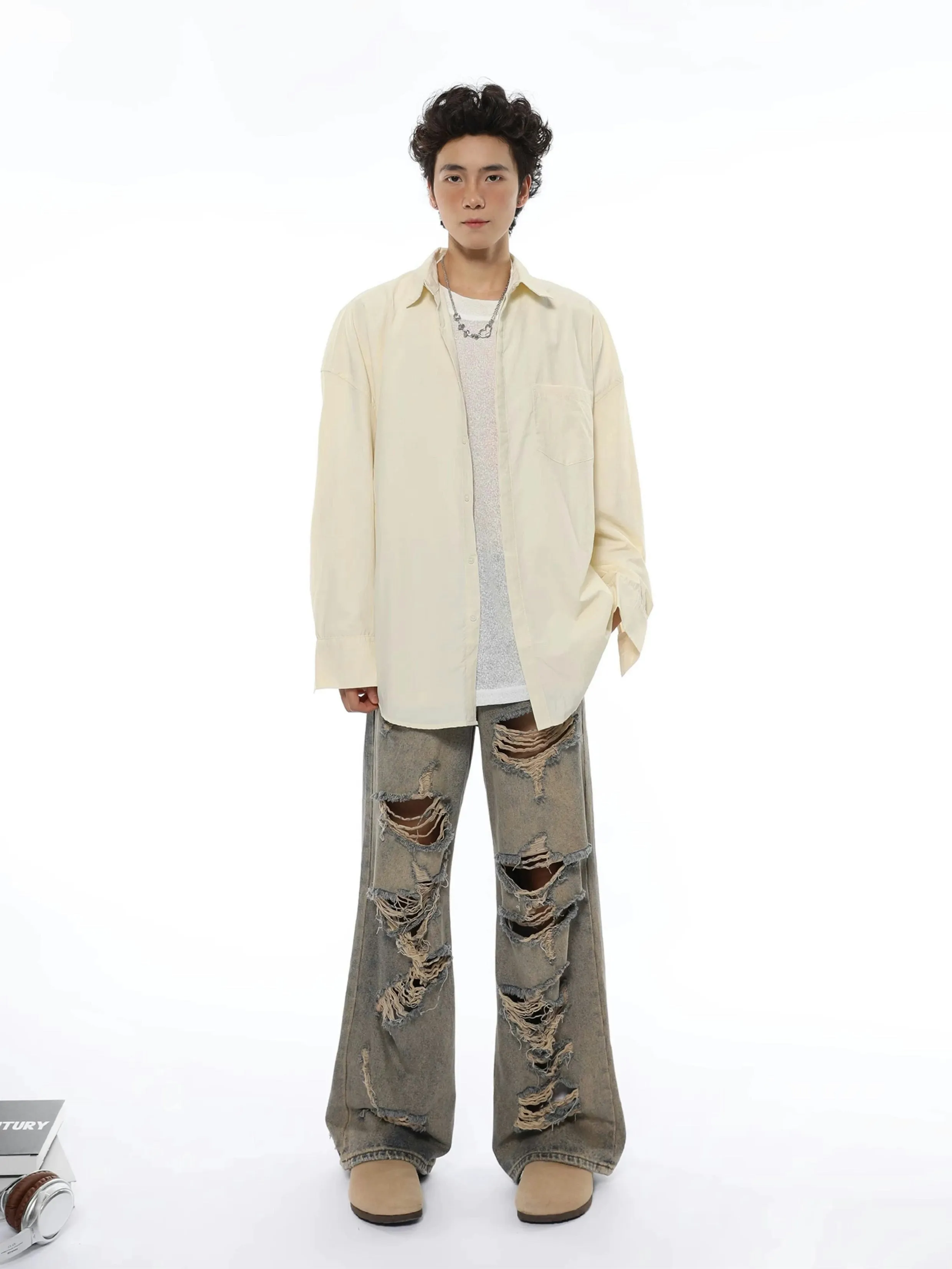 Oversized Casual Lightweight Button-Up Shirt