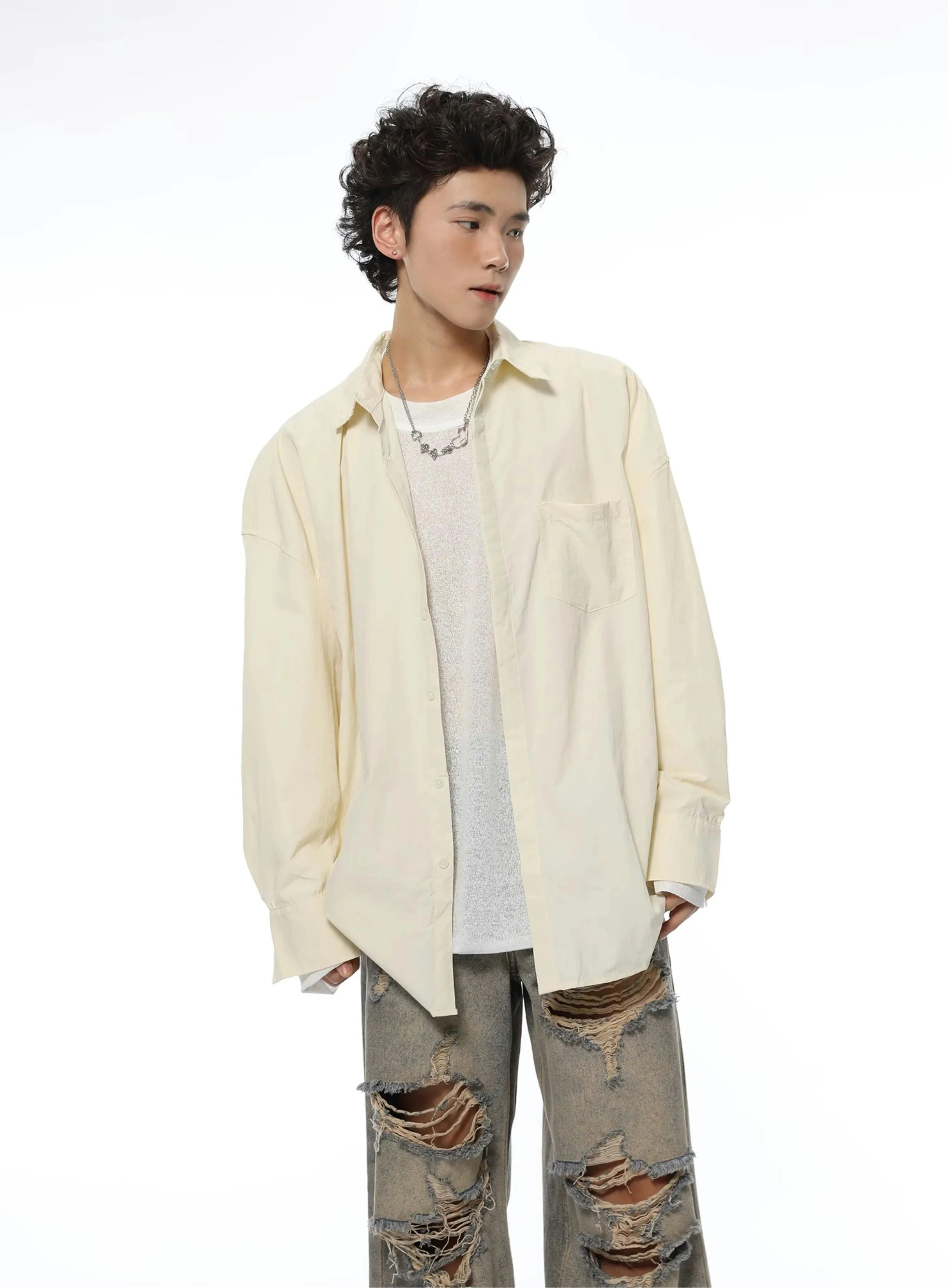 Oversized Casual Lightweight Button-Up Shirt