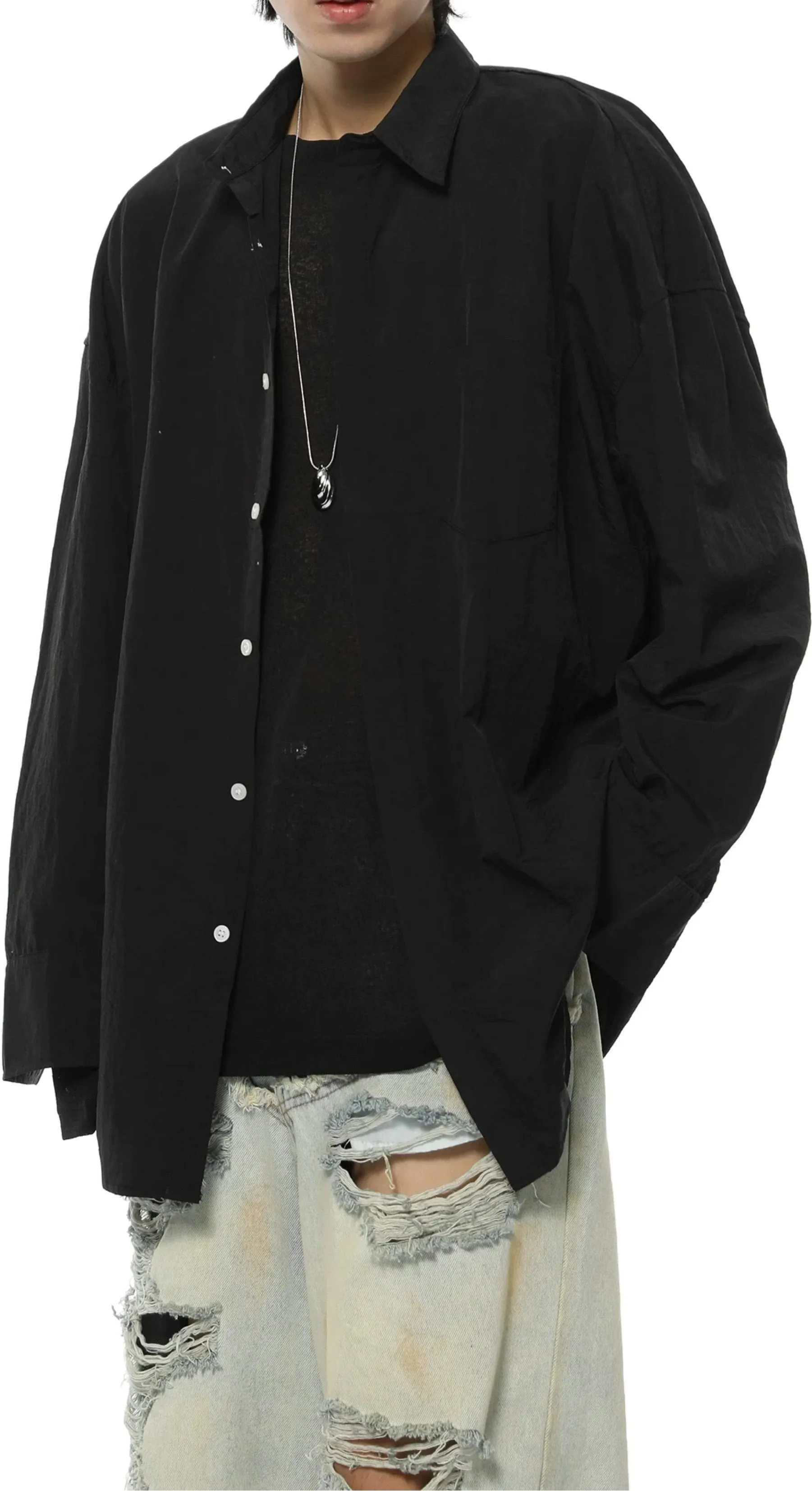 Oversized Casual Lightweight Button-Up Shirt