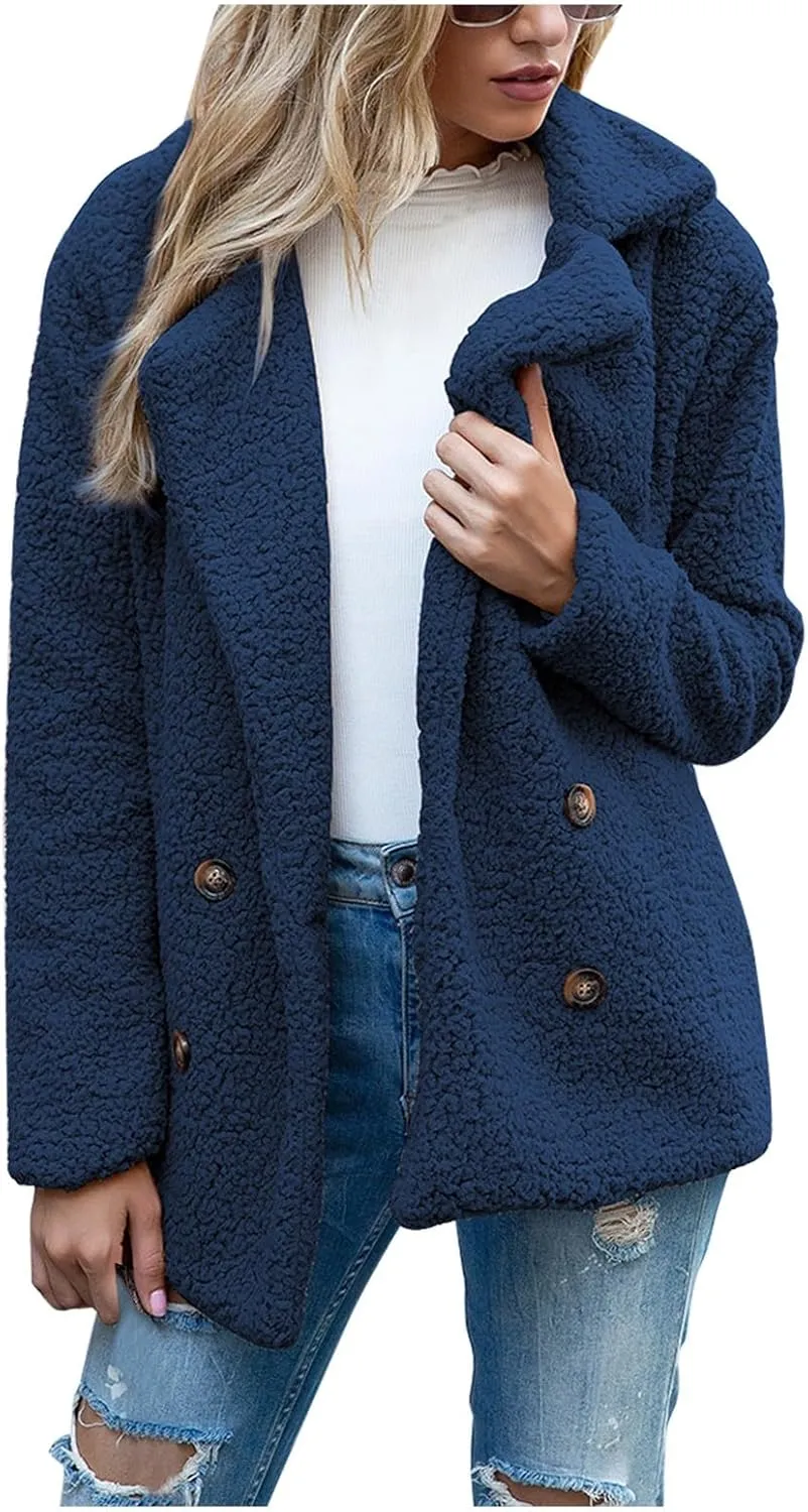 Oversized Fuzzy Fleece Jackets for Women Lapel Neck 2025 Parka Warm Pullovers Casual Loose Sweatshrits with Pockets