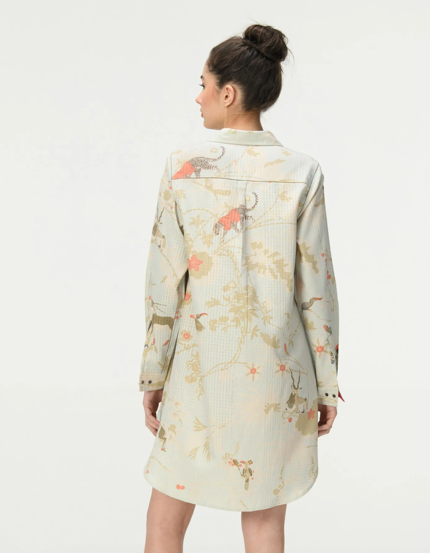 Oversized Shirt Cotton Silk Check Ice Blue