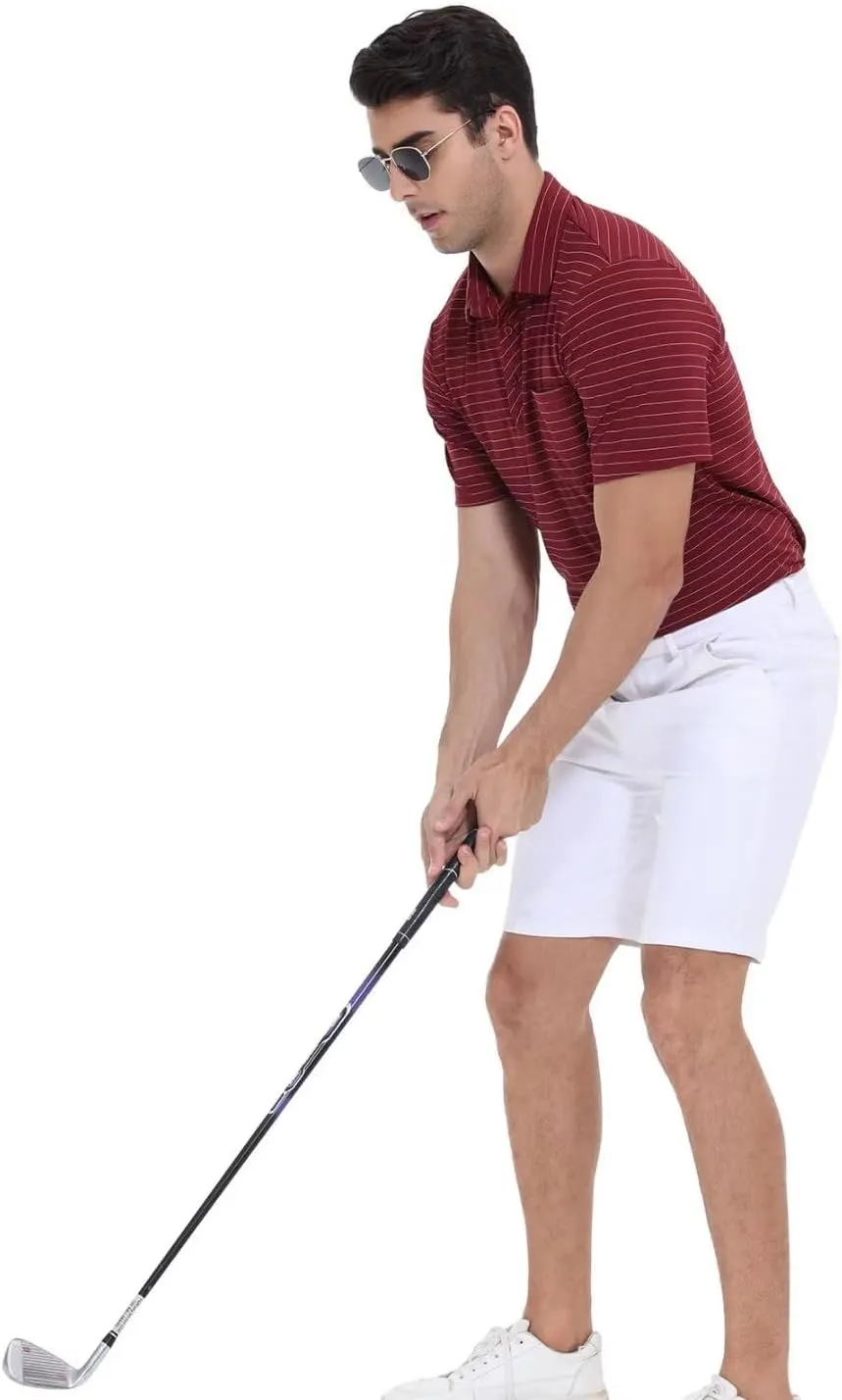 Pdbokew Men's Polo Shirts Short Sleeve Striped Golf Polo Shirt with Pocket