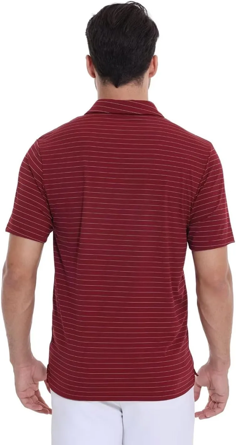 Pdbokew Men's Polo Shirts Short Sleeve Striped Golf Polo Shirt with Pocket