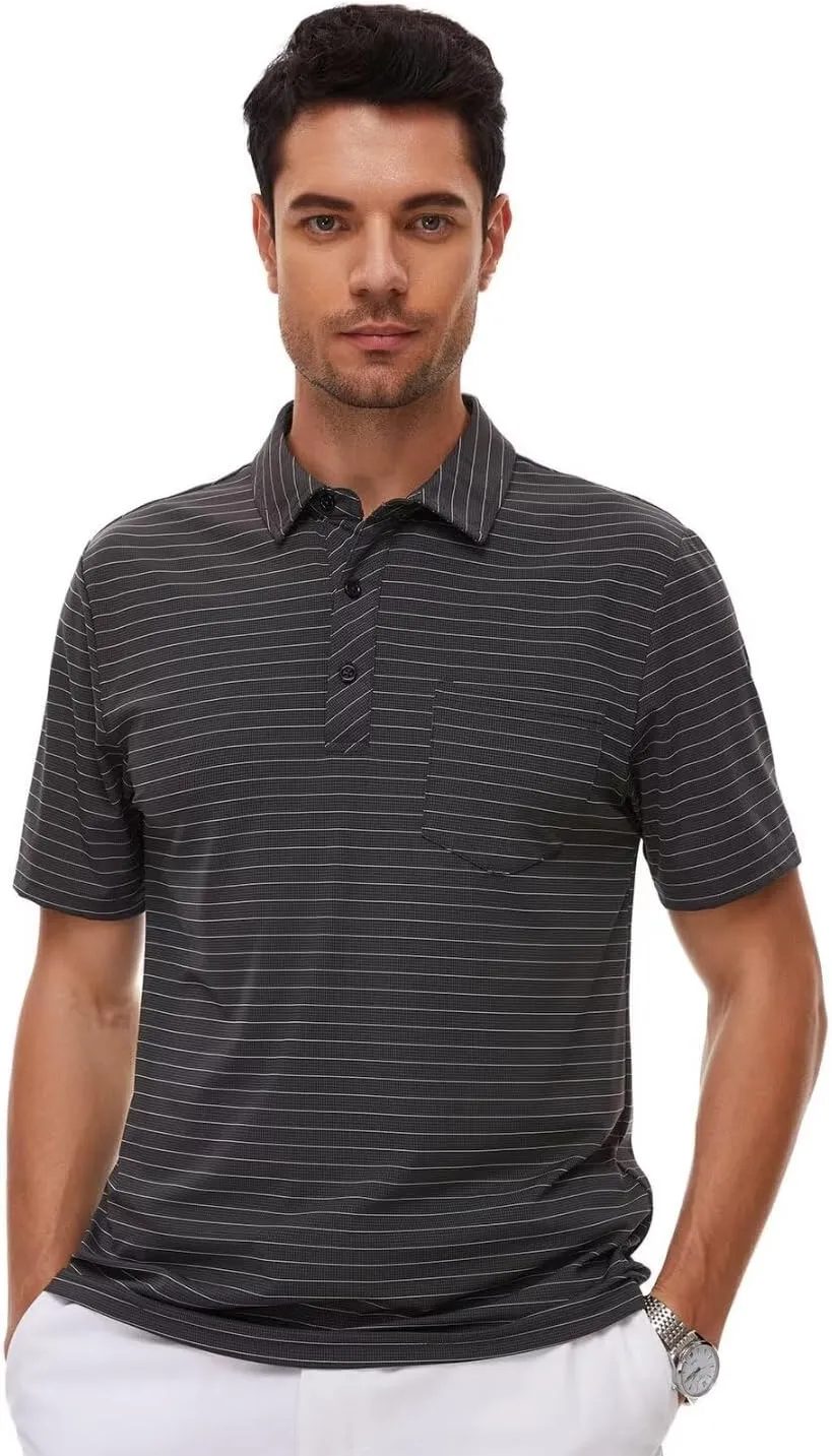 Pdbokew Men's Polo Shirts Short Sleeve Striped Golf Polo Shirt with Pocket