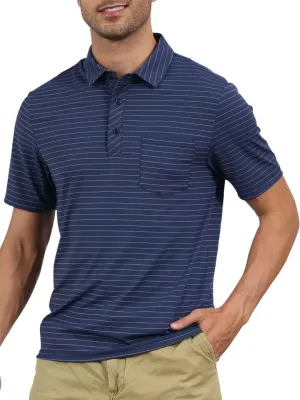 Pdbokew Men's Polo Shirts Short Sleeve Striped Golf Polo Shirt with Pocket