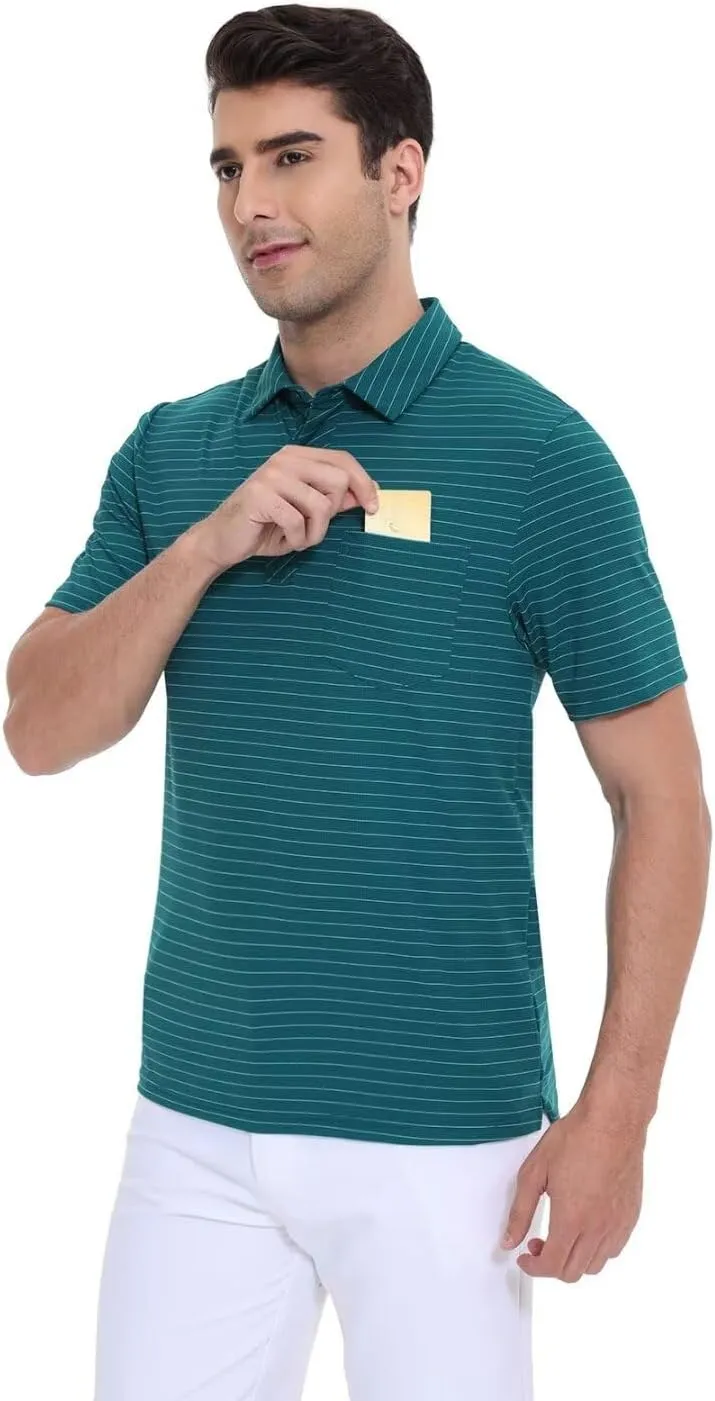 Pdbokew Men's Polo Shirts Short Sleeve Striped Golf Polo Shirt with Pocket