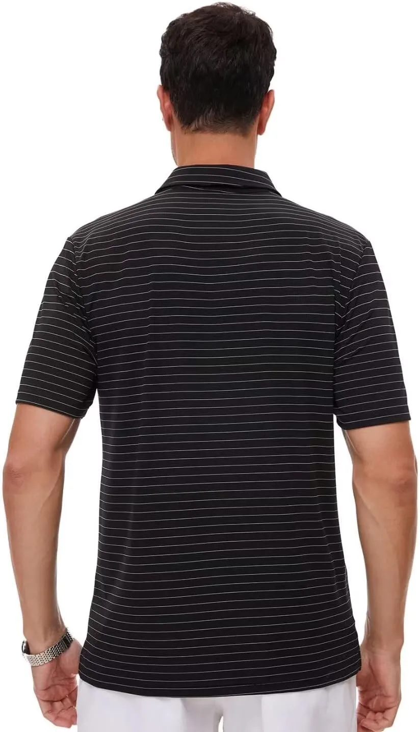 Pdbokew Men's Polo Shirts Short Sleeve Striped Golf Polo Shirt with Pocket