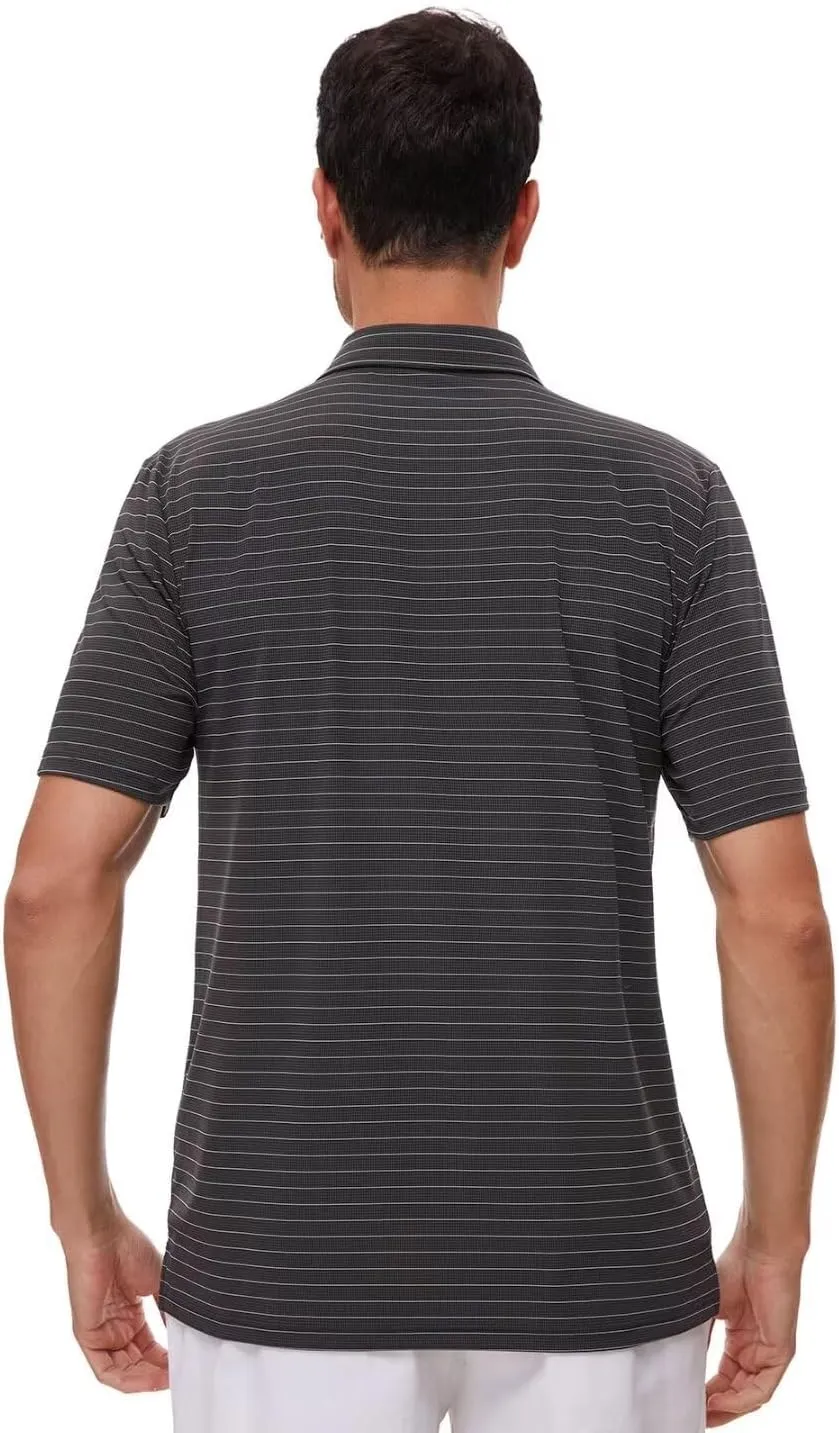 Pdbokew Men's Polo Shirts Short Sleeve Striped Golf Polo Shirt with Pocket