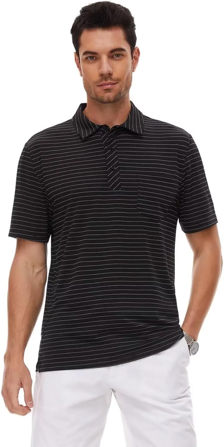 Pdbokew Men's Polo Shirts Short Sleeve Striped Golf Polo Shirt with Pocket
