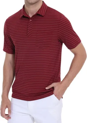 Pdbokew Men's Polo Shirts Short Sleeve Striped Golf Polo Shirt with Pocket