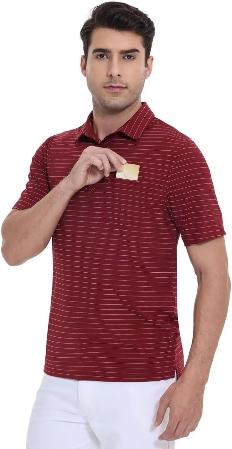 Pdbokew Men's Polo Shirts Short Sleeve Striped Golf Polo Shirt with Pocket