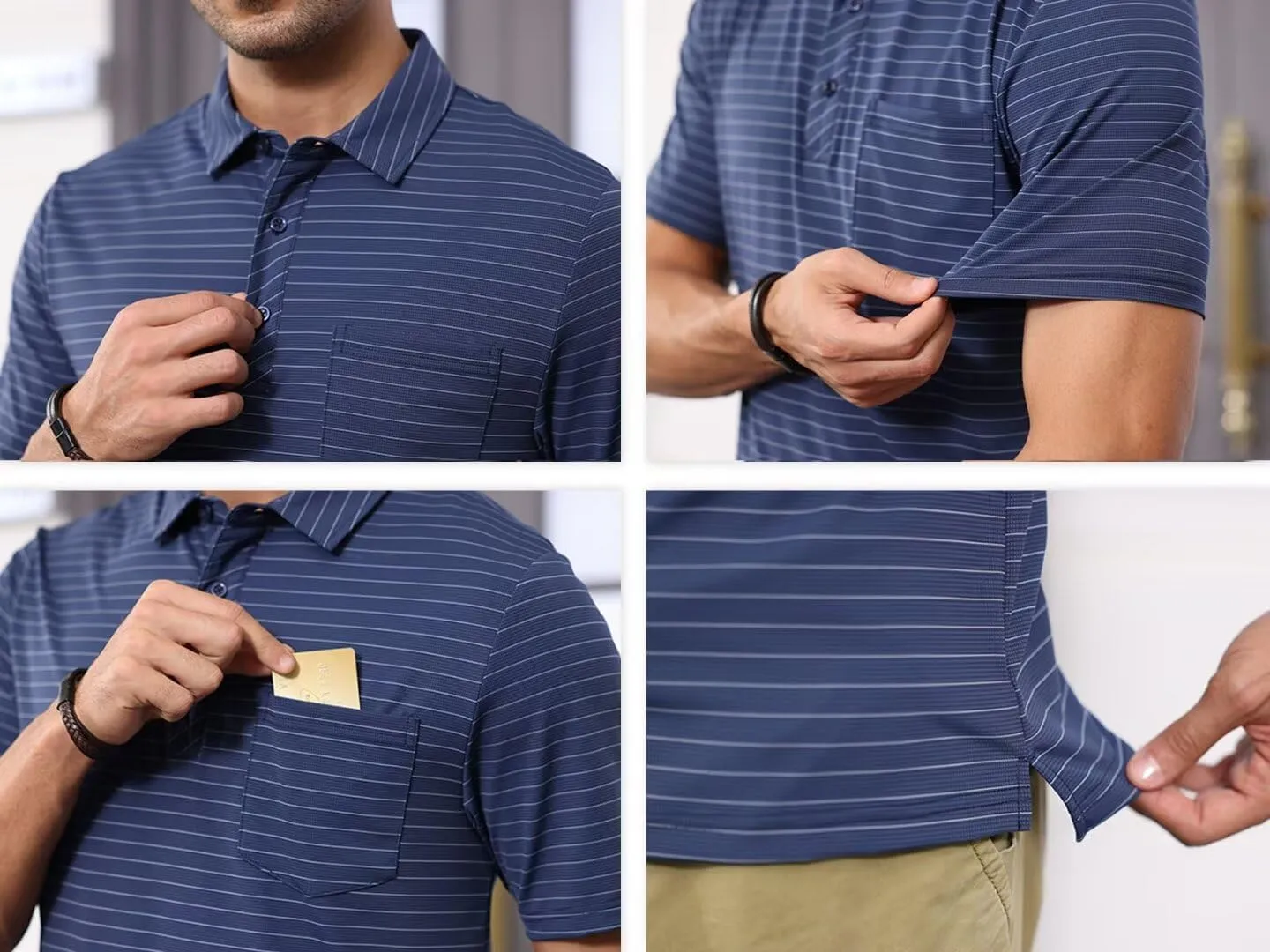 Pdbokew Men's Polo Shirts Short Sleeve Striped Golf Polo Shirt with Pocket