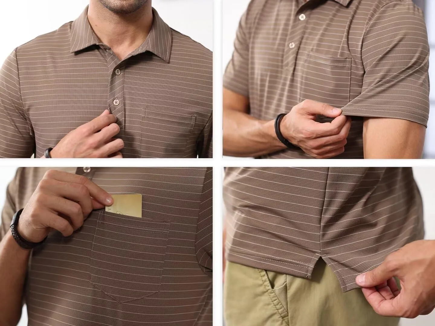 Pdbokew Men's Polo Shirts Short Sleeve Striped Golf Polo Shirt with Pocket