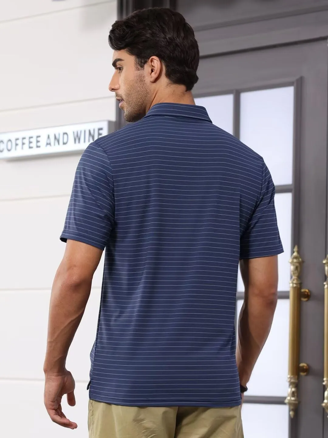 Pdbokew Men's Polo Shirts Short Sleeve Striped Golf Polo Shirt with Pocket