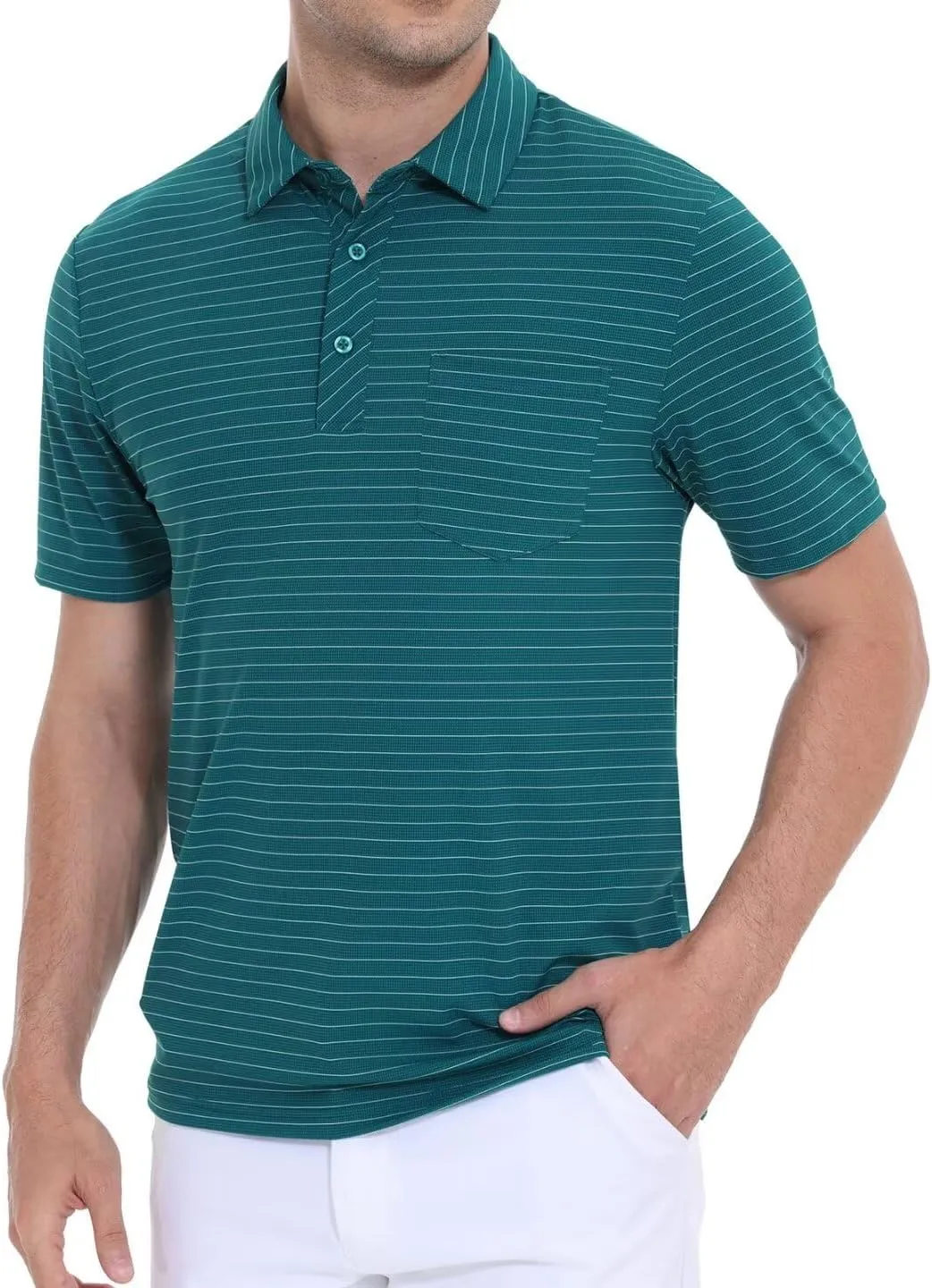 Pdbokew Men's Polo Shirts Short Sleeve Striped Golf Polo Shirt with Pocket