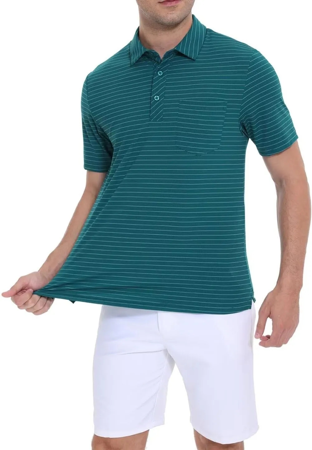 Pdbokew Men's Polo Shirts Short Sleeve Striped Golf Polo Shirt with Pocket