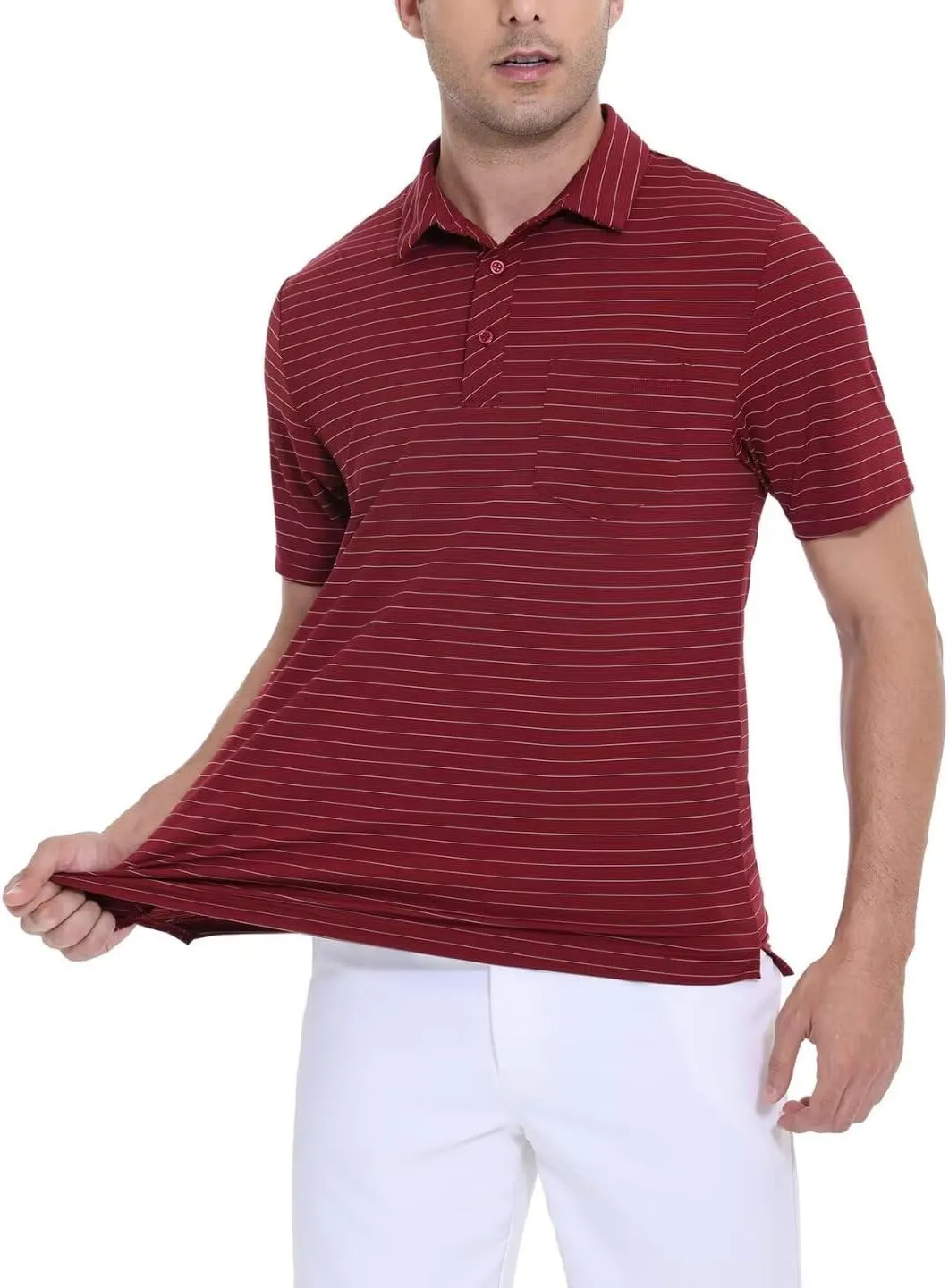 Pdbokew Men's Polo Shirts Short Sleeve Striped Golf Polo Shirt with Pocket