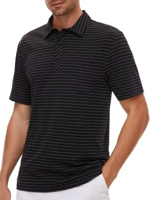 Pdbokew Men's Polo Shirts Short Sleeve Striped Golf Polo Shirt with Pocket