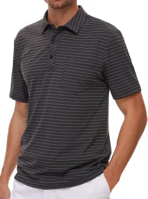 Pdbokew Men's Polo Shirts Short Sleeve Striped Golf Polo Shirt with Pocket